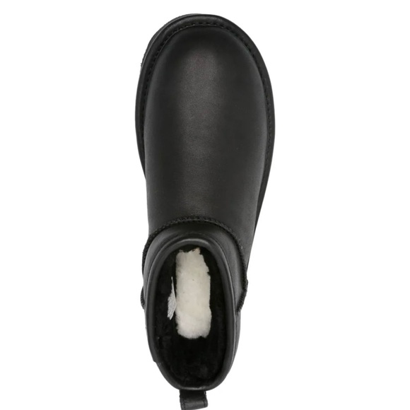 UGG WOMEN'S ULTRA MINI PLATFORM LEATHER SHEARLING LINED ANKLE BOOTS BLACK size 6 - Picture 4 of 14